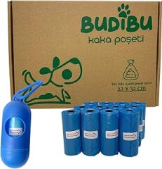Budibu Kedi Köpek Kaka Poşeti Evcil Hayvan Dışkı Kaka Torbası Taşıma Kapsülü ve 12 Rulo (180 Poşet) (Mavi)