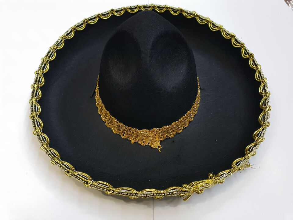 Altın Renk Şeritli Meksika Mariachi Latin Şapkası 55 cm Çocuk