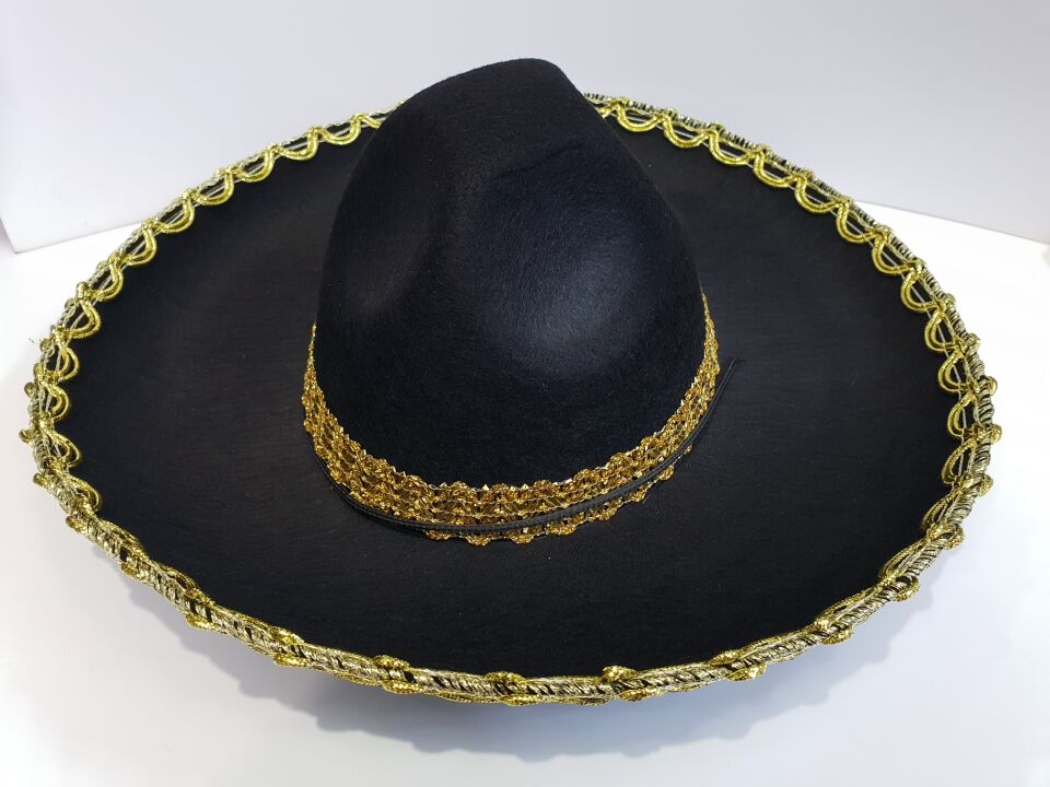 Altın Renk Şeritli Meksika Mariachi Latin Şapkası 55 cm Çocuk