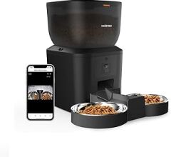 Haustier QQ025-Dual Kameralı Akıllı Kedi Köpek Otomatik Mama Kabı, App Uzaktan Kontrol, Sesle Çağırma, 480P Kamera, 4lt Hazne, Çift Metal Kase (Siyah)