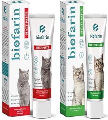 biofarin Kediler İçin Bağışıklık Sistemi Destekleyici Multivitamin Macun 100Gr + Tüy Yumağı Önleyici Malt Macun100Gr 2 Li Set - Kedi Vitamini