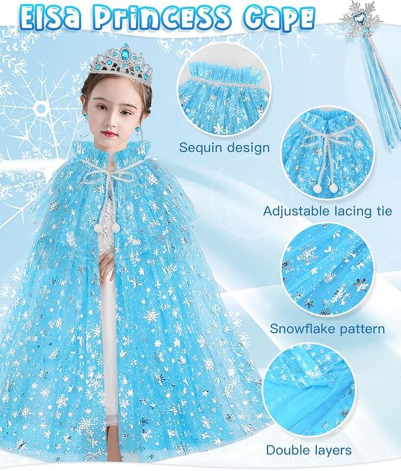 Frozen Elsa Pelerin Taç Asa ve Eldiven Seti 80 cm