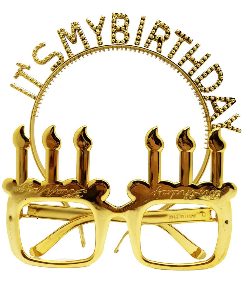 İt's My Birthday Yazılı Taç ve M. Şekilli Gözlük Seti Altın Renk