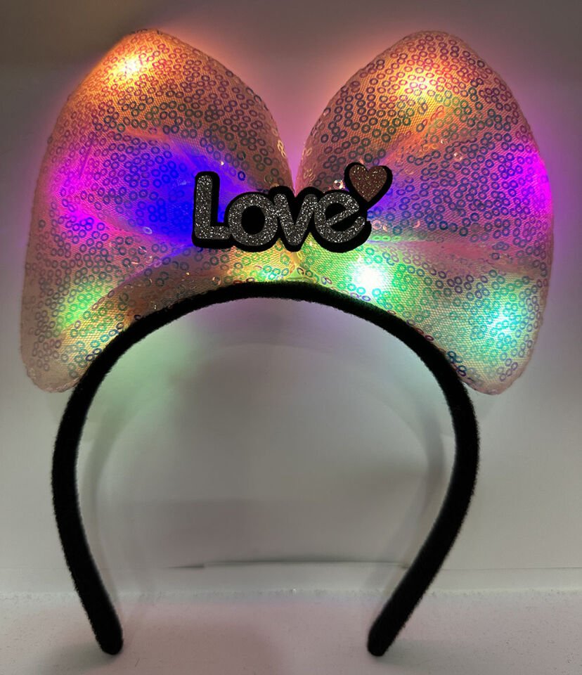 Led Işıklı 3 F.rklı Fonksiyonda Yanan Gümüş Love Yazılı Toz Pembe Fiyonk Taç 20X17 cm