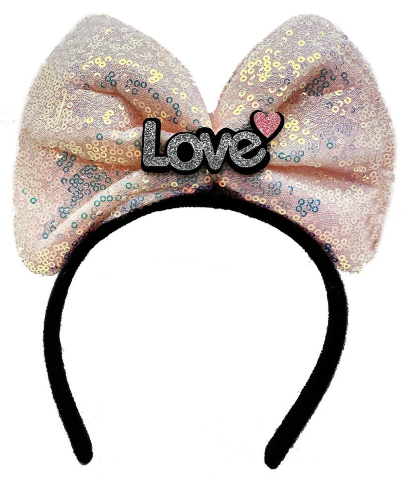 Led Işıklı 3 F.rklı Fonksiyonda Yanan Gümüş Love Yazılı Toz Pembe Fiyonk Taç 20X17 cm