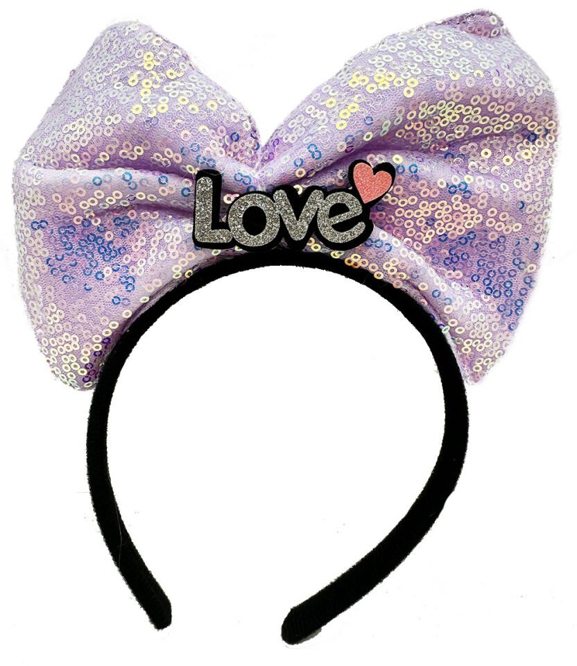Led Işıklı 3 F.rklı Fonksiyonda Yanan Gümüş Love Yazılı Lila Fiyonk Taç 20X17 cm