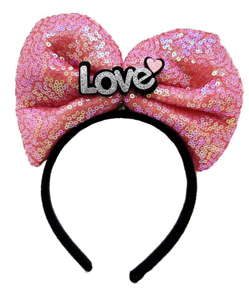 Led Işıklı 3 F.rklı Fonksiyonda Yanan Gümüş Love Yazılı Fuşya Pembe Fiyonk Taç 20X17 cm