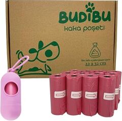 Budibu Kedi Köpek Kaka Poşeti Evcil Hayvan Dışkı Kaka Torbası Taşıma Kapsülü ve 12 Rulo (180 Poşet) (Pembe)