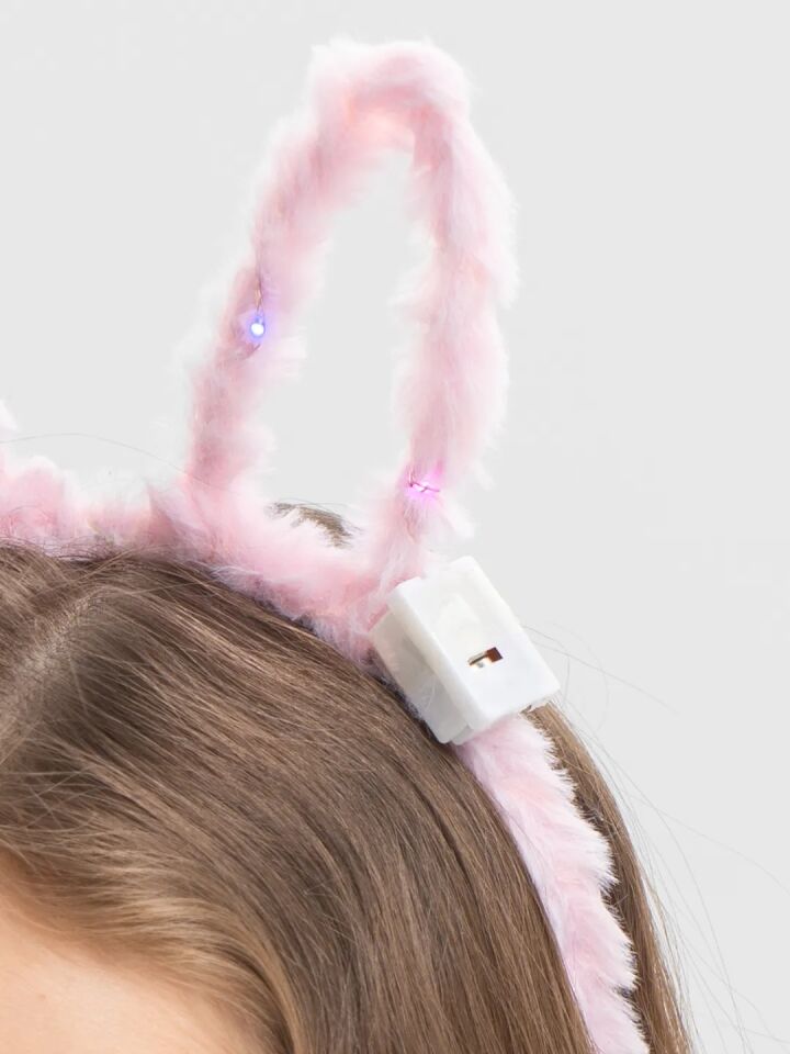 Led Işıklı Peluş Pofuduk Tavşan Kulak Tavşan Taç Pembe 17X23 cm