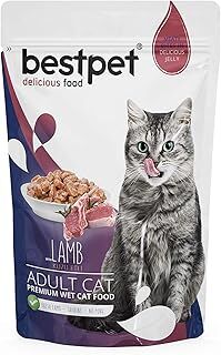 Bestpet Yetişkin Kediler İçin, Tahılsız, Jöle İçinde Kuzu Parça Etli Yaş Mama, 85 Gr x 24 Adet