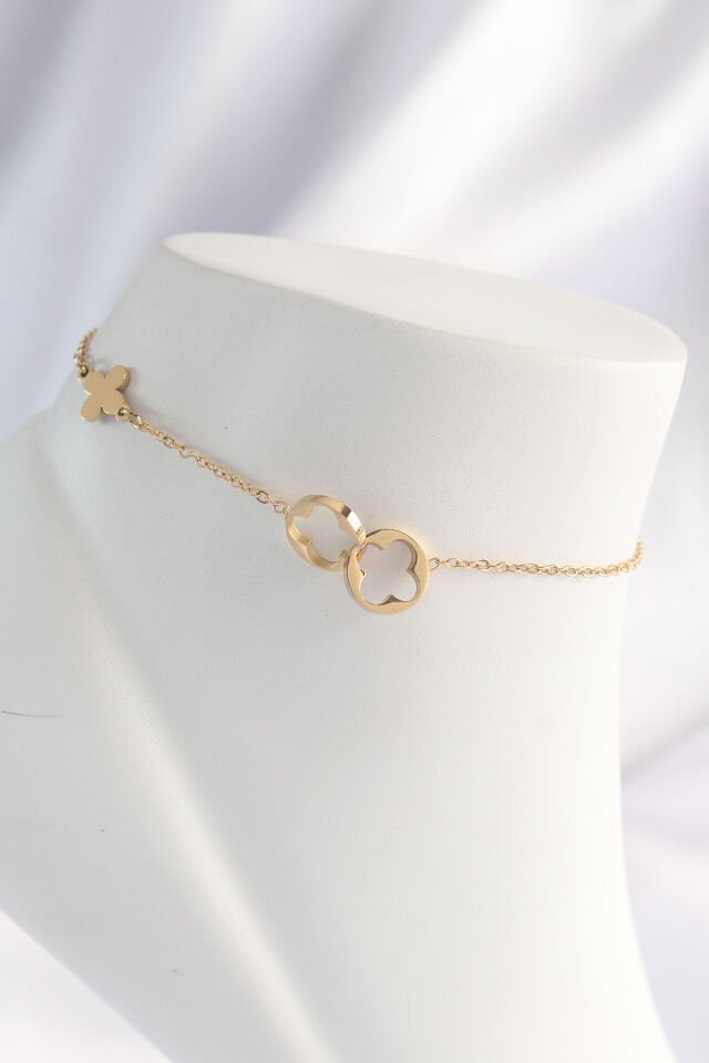 316L Çelik Özel Seri   Gold Renk Yonca Model Halhal