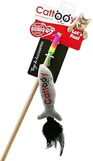 Cattooy Fun Education Toy EL YAPIMI AHŞAP SAPLI, TÜYLÜ VE ÇINGIRAKLI JR. FISH OLTA (KOYU GRİ)