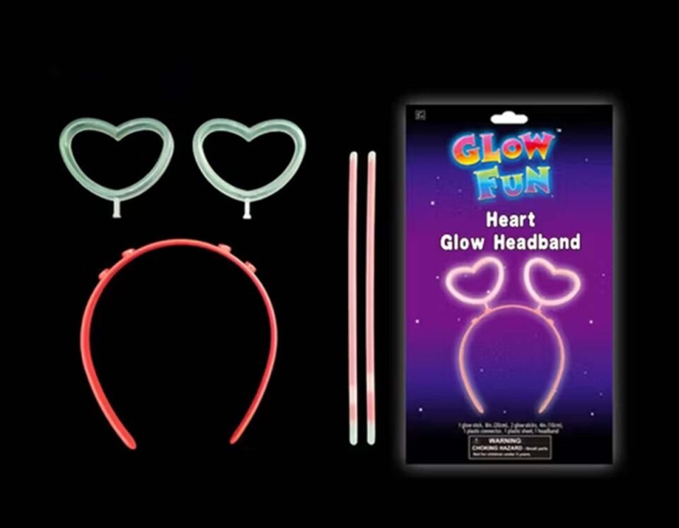 Glow Stick Karanlıkta Yanan Fosforlu Kalp Taç 12 Adet