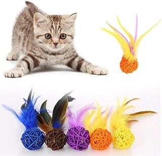Utkusan 2li Rattan Renkli Peluş Tüy Kedi Köpek Oyuncak Yakalama Çiğneme Çıngıraklı Top Oyuncağı