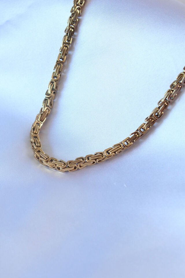 316L Çelik Özel Seri  Gold Renk Kral Zincir Model Erkek Kolye
