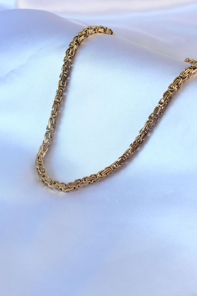316L Çelik Özel Seri  Gold Renk Kral Zincir Model Erkek Kolye