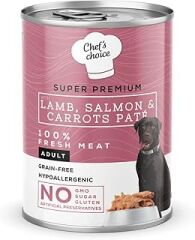 Brit Chef's Choice Yetişkin Köpekler İçin, Tahılsız, Hipoalerjenik, Kuzu Etli, Somon Balıklı Ve Havuçlu Ezme, 400 g x 12 Adet
