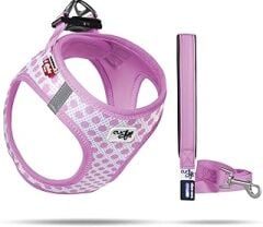 Curli Vest Göğüs tasması Air-Mesh Pembe-Puantiye M & Gezdirme Tasması L