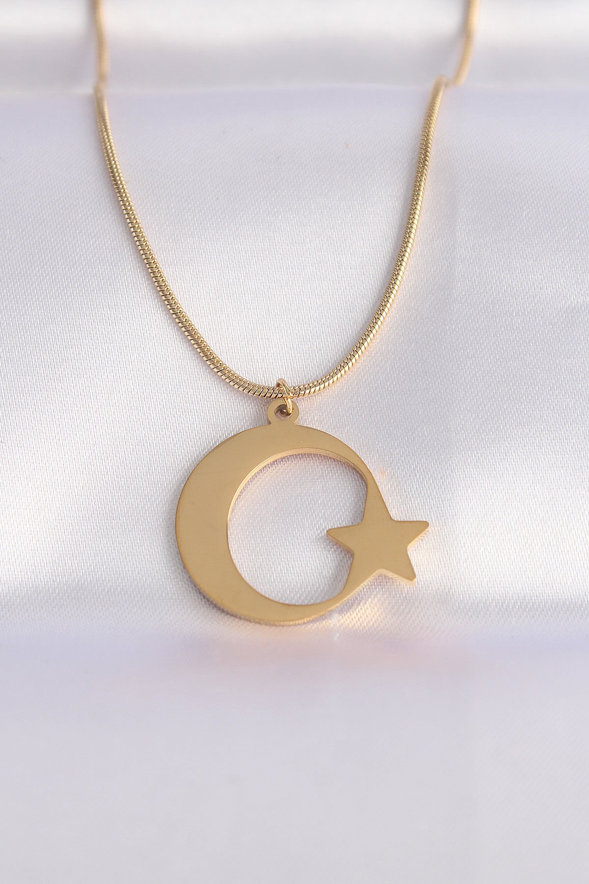 316L Çelik Özel Seri   Zincir Gold Renk Ay Unisex Kolye