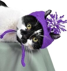 X-Perk Örme Kedi Şapkası Mor Renk Yılbaşı Şapkası