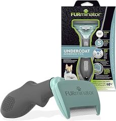 Furminator deShedding-Tool S beden kedi kısa tüylü - küçük kediler için kedi fırçası iç yünü çıkarmak için - geliştirilmiş tasarım, gri