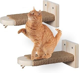 AntFort 2'li Paket, Kedi Tırmanma Merdivenleri Raf Duvara Monte, Sisal Halatlı Kedi Merdiveni Kediler için Tırmalama Levrek Platformu, Kedi Duvarı Masif Ahşap Mobilya, Kedi Duvar Basamaklarının Monte Edilmesine Gerek Yok.