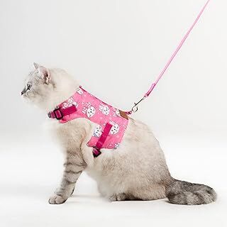 Patipatron Kaçış Önleyici Kedi Gezdirme Tasması Ve Küçük Irk Köpek Gezdirme Tasması (Pembe Kedi Desenli, S)