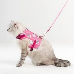 Patipatron Kaçış Önleyici Kedi Gezdirme Tasması Ve Küçük Irk Köpek Gezdirme Tasması (Pembe Kedi Desenli, S)