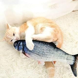 Hareketli Peluş Balık Kediler için Oyuncak - Sensörlü, dokunulduğunda hareket edip kedinizin dikkatini çeker ve oyun başlar, dokunulmadığında otomatik kendiliğinden durur.