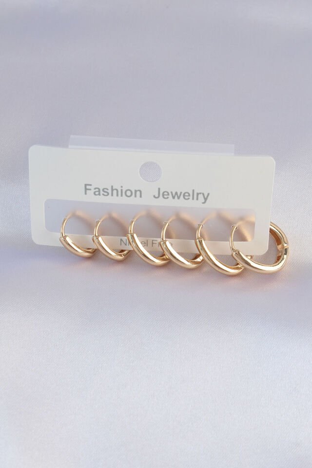 Pirinç  Gold Renk Oval Küpe Seti