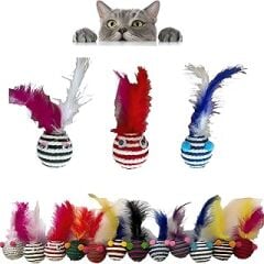 AEE® 2 Adet Kedi Topu Tüylü Zilli İpli Sarma Kedi Oyuncağı