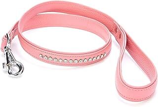 Doggie Flotter Gerçek Deriden El Yapımı Swarovski Kristal Taşlı Köpek Gezdirme Kayışı, 2.5x120 Cm, Pembe