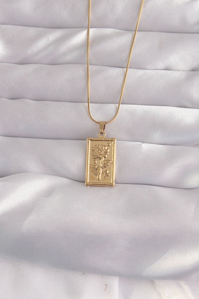 316L Çelik Gold Renk Çiçek Model Vintage Kolye