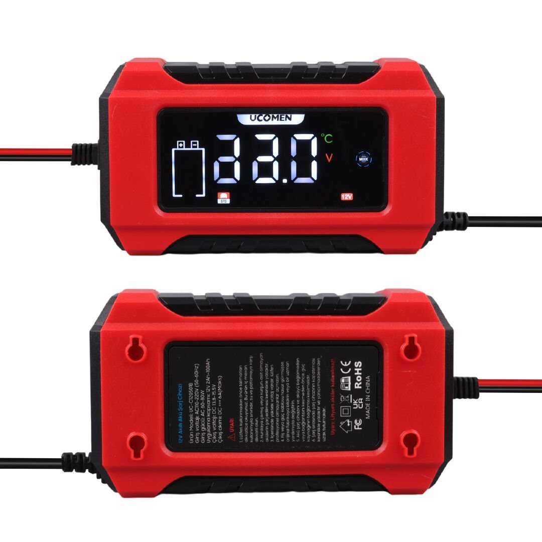 UCOMEN UC-C120501B 12V 6A KIRMIZI LCD GÖSTERGELİ AKILLI AKÜ ŞARJ CİHAZI