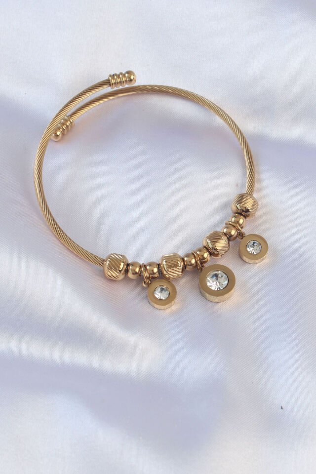 316L Çelik Özel Seri   Gold Renk Zirkon Taşlı Cartier Model Charm Bileklik