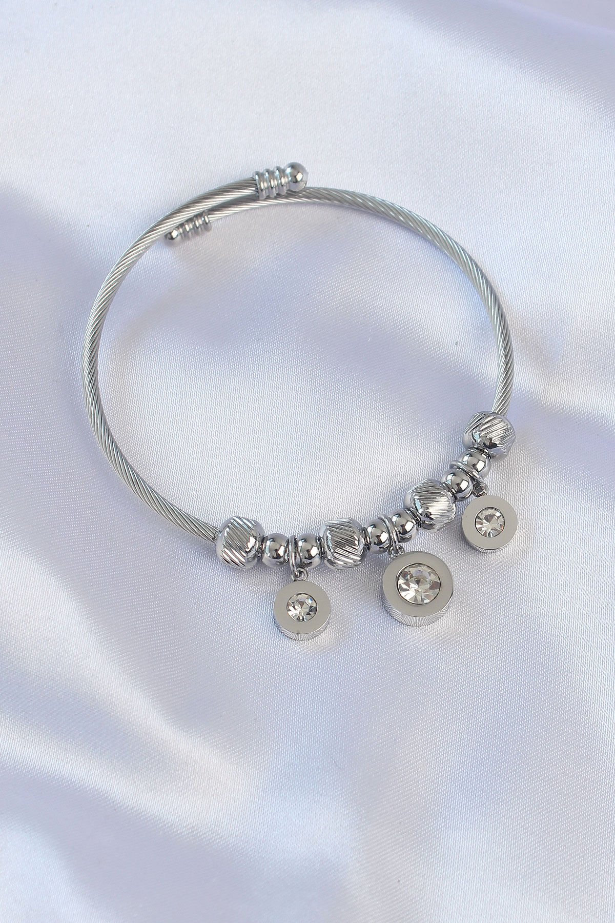 316L Çelik Özel Seri   Gümüş Renk Zirkon Taşlı Cartier Model Charm Bileklik