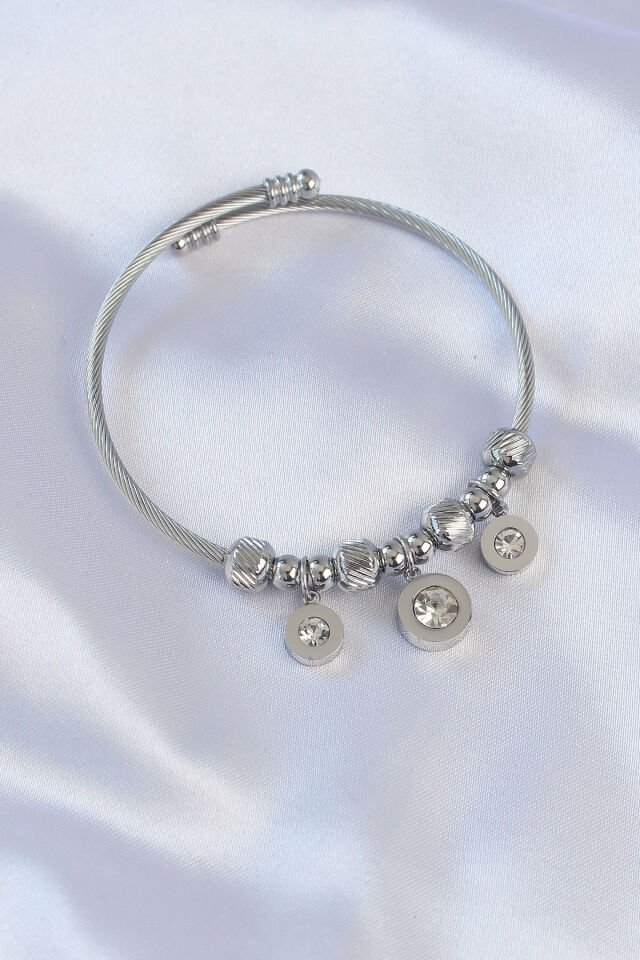 316L Çelik Özel Seri   Gümüş Renk Zirkon Taşlı Cartier Model Charm Bileklik