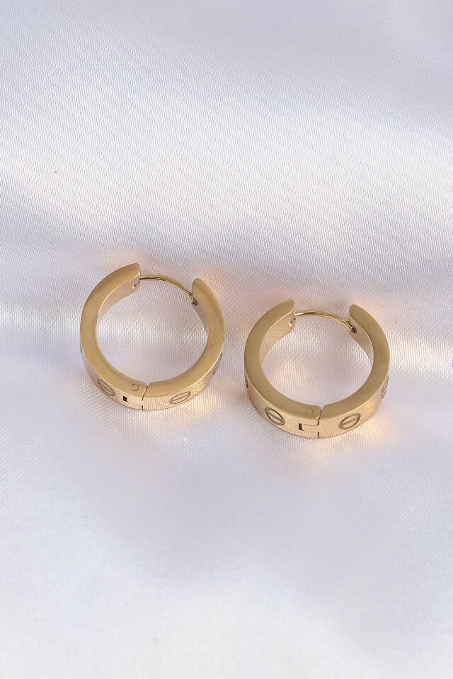 316L Çelik Özel Seri   Gold Renk Cartier Model Halka Küpe
