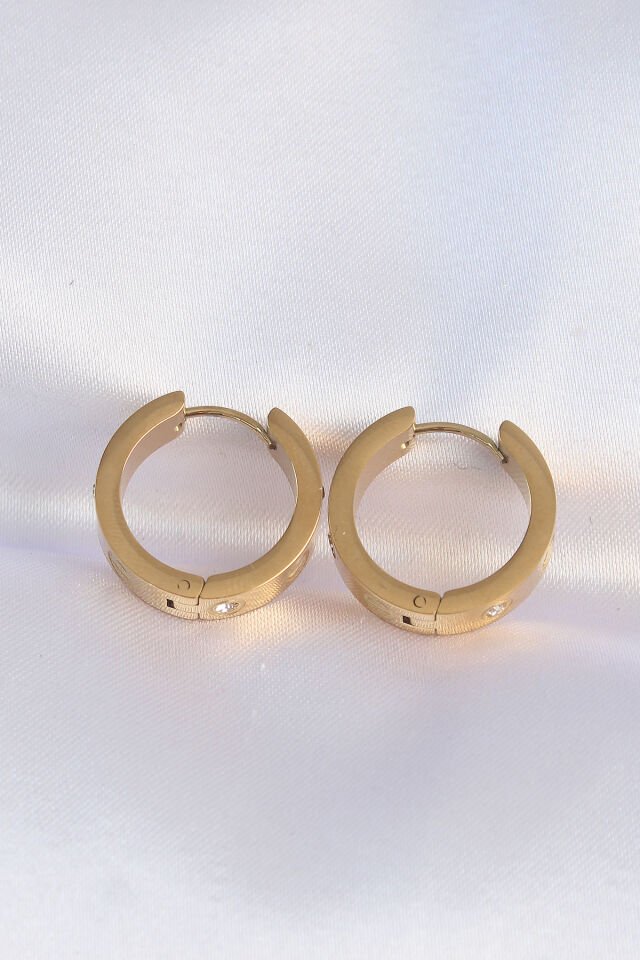 316L Çelik Özel Seri   Gold Renk Zirkon Taşlı Cartier Model Halka Küpe
