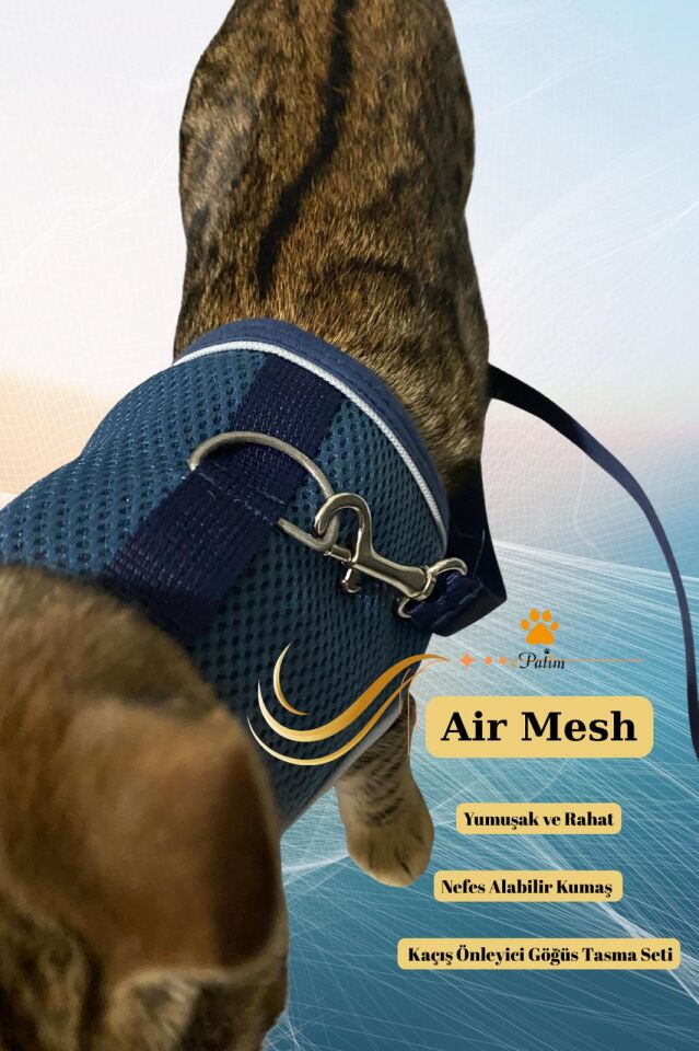 ePatim Yeni Nesil Nefes Alabilen Kedi Göğüs Tasması Seti İndigo - M