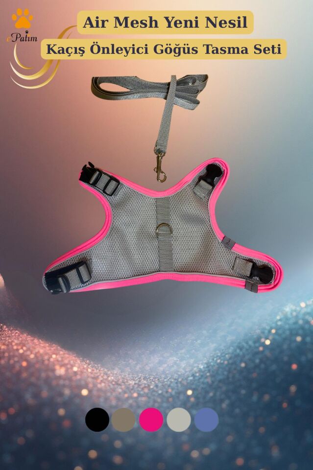 ePatim Yeni Nesil Nefes Alabilen Kedi Göğüs Tasması Seti Açık Gri - M