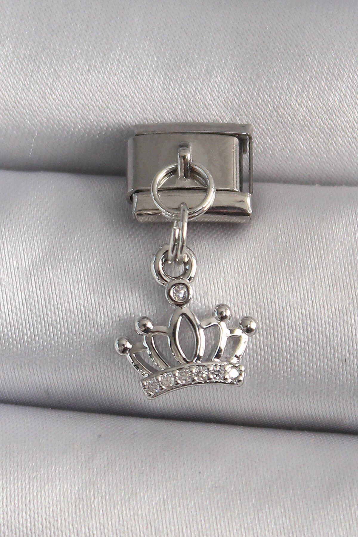 316L Çelik Gümüş Renk Sallantı Zirkon Taşlı Model Nomination Charm
