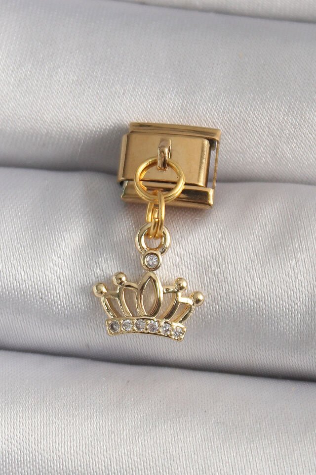 316L Çelik Gold Renk Sallantı Zirkon Taşlı Model Nomination Charm