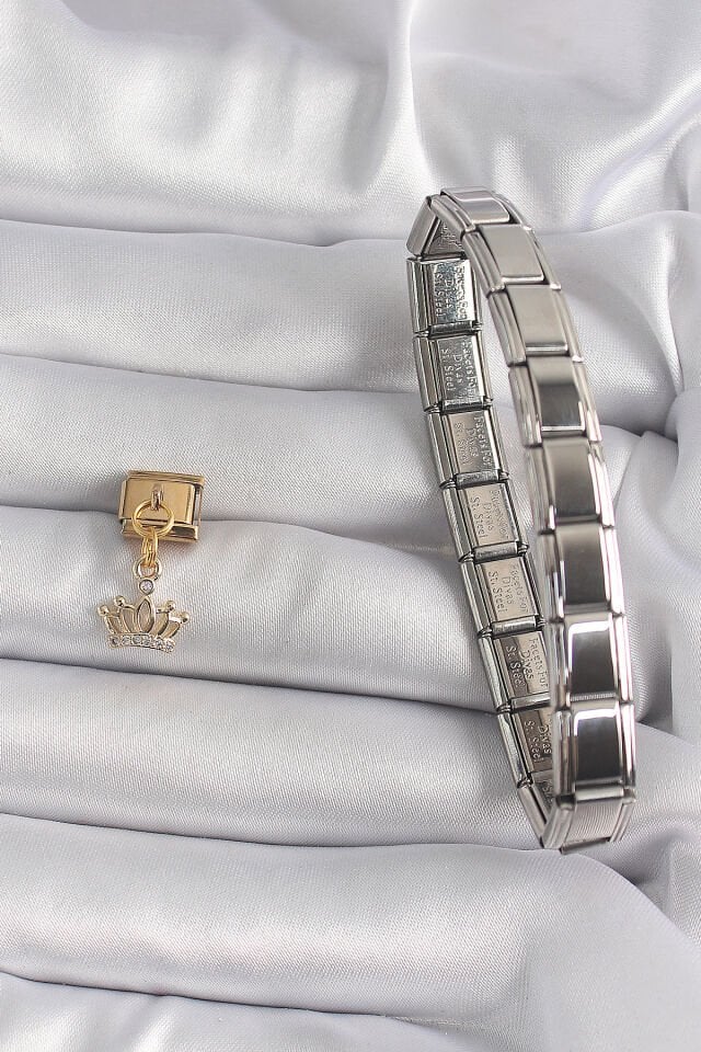 316L Çelik Gold Renk Sallantı Zirkon Taşlı Model Nomination Charm