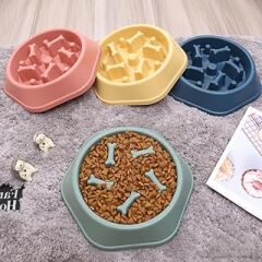 A1 Kemik Desenli Kedi ve Köpek Mama Kabı, Evcil Hayvan Yavaş Mama Yeme Kabı 18 Cm (Gri)