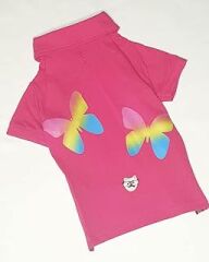 MİNİŞ - Evcil Hayvanlar İçin Pembe Kelebek Baskılı Polo T-Shirt XXL