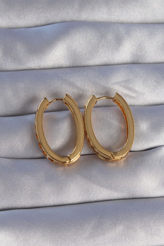 Pirinç  Gold Renk Zirkon Taşlı Oval Model Küpe