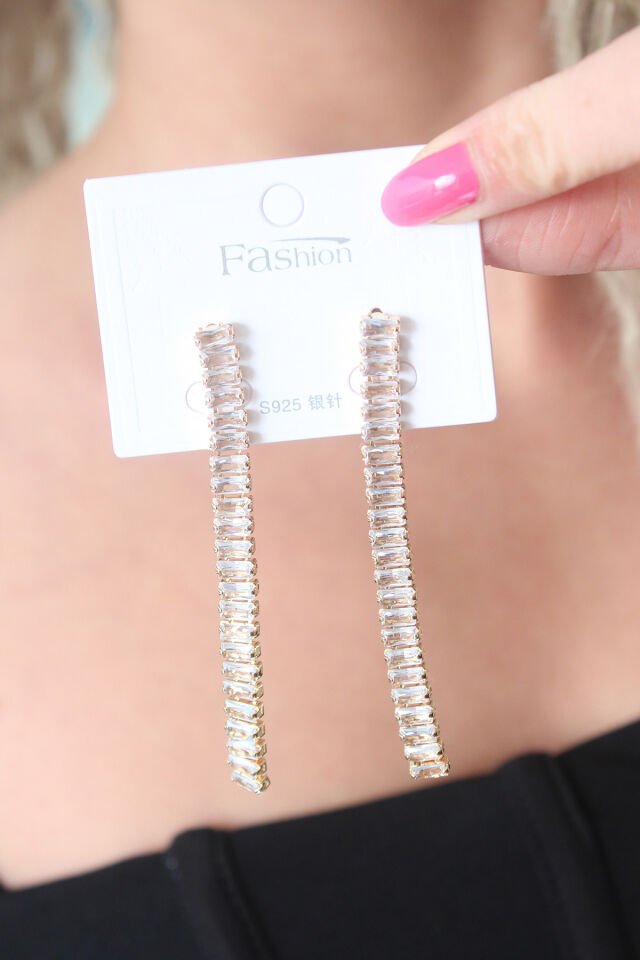 Gold Renk  Zirkon Taşlı Kadın Küpe
