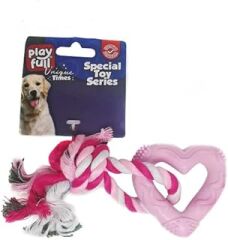 PF-4050-Playfull Kalp Şeklinde İpli Köpek Diş Kaşıma Oyuncağı 18 Cm