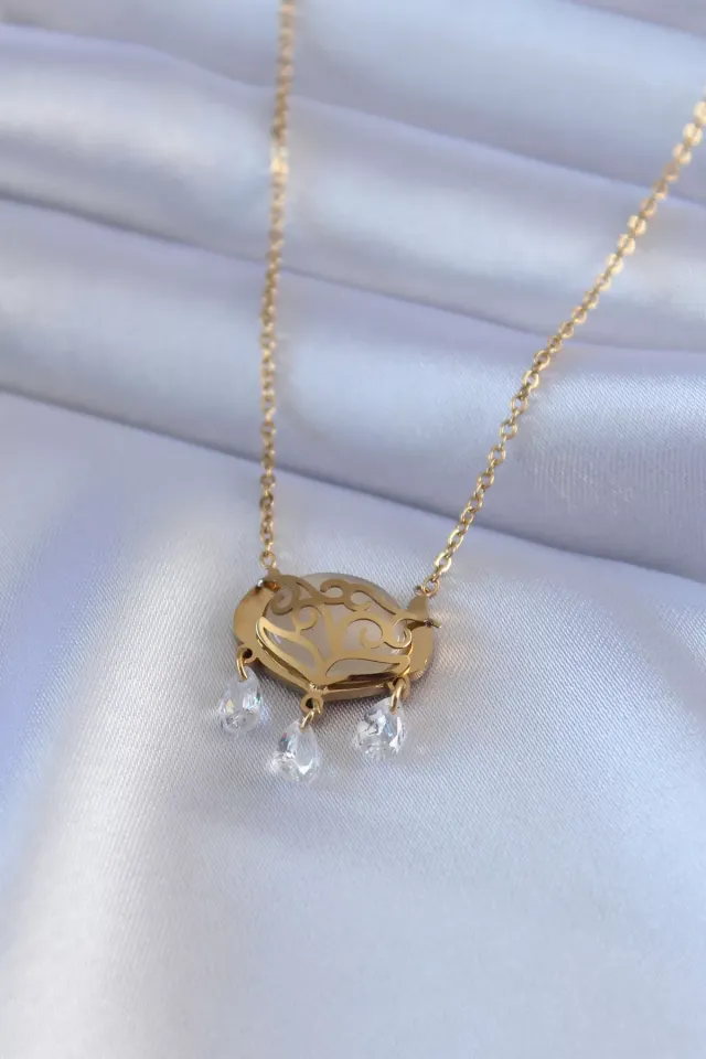316L Çelik Özel Seri    Gold RenkModel  Zirkon Taşlı Kadın Kolye